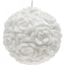 Article Bougie boule à motif de rose, décoration de table pour mariages et anniversaires, 10,5 cm, blanche