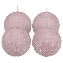 Article Bougies rondes Boule de neige violette Bougies boule à paillettes 8 cm 4pcs