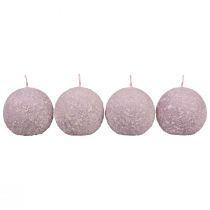 Article Bougies rondes boules de neige violettes à paillettes, 8 cm, lot de 4