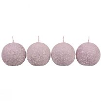 Article Bougies rondes Boule de neige violette Bougies boule à paillettes 8 cm 4pcs