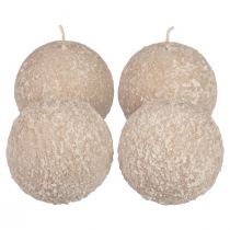 Bougies boule 8 cm bougies rondes beige boule de neige paillettes 4 pièces