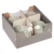 Article Lot de 4 bougies boules vertes de 8 cm, à paillettes, en forme de boule de neige, pour la décoration de Noël et l'Avent.