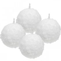 Article Bougies de l'Avent, motif boule de neige, bougies blanches en forme de boule de 80 mm de diamètre, lot de 4, décoration de Noël, magie hivernale