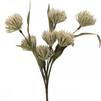 Article Fleur artificielle 6 fleurs floquées beige vert bouquet de 3 H38cm
