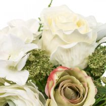 Bouquet de fleurs artificielles déco roses renoncules hortensia H23cm