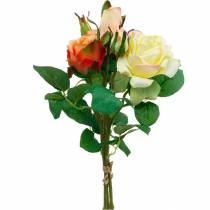 Fleurs artificielles, bouquet de roses, décorations de table, fleurs en soie, roses artificielles jaune-orange