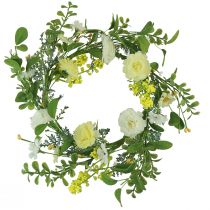 Couronne de fleurs artificielles blanc jaune crème Ø40cm