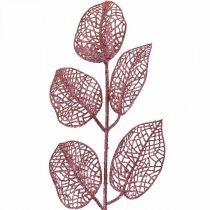 Plantes artificielles, feuilles déco, branche artificielle paillettes roses L36cm 10p
