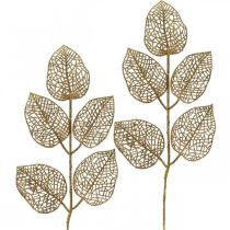 Article Plantes artificielles, décoration branche, feuille décorative paillettes dorées L36cm 10 pcs