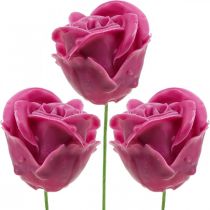 Article Roses artificielles roses en cire fuchsia roses décoratives en cire Ø6cm 18 pcs