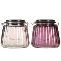 Article Lampe de jardin LED solaire en verre à suspendre Violet Ø10,5 cm 2 pièces