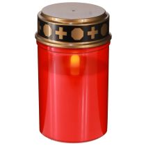 Article Lampe funéraire LED avec minuterie, bougie de cimetière à piles rouge H12,5 cm