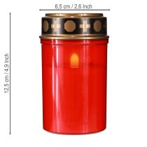 Article Lampe funéraire LED avec minuterie, bougie de cimetière à piles rouge H12,5 cm