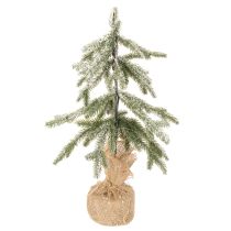 Article Plante artificielle enneigée, sapin de Noël LED en sac de jute, fonctionne sur piles, pour usage intérieur, 50 cm