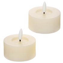 Article Bougie chauffe-plat LED, blanc chaud, effet scintillant et minuterie, cire véritable, fonctionne sur piles, 7 cm, lot de 2