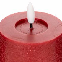 Article Bougie pilier LED en cire véritable rouge avec minuterie et lumière blanc chaud, 12 cm