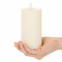 Article Bougie pilier LED en cire véritable blanche avec fonction minuterie, blanc chaud, 15 cm
