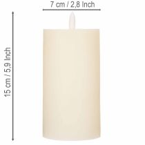 Article Bougie pilier LED en cire véritable blanche avec fonction minuterie, blanc chaud, 15 cm