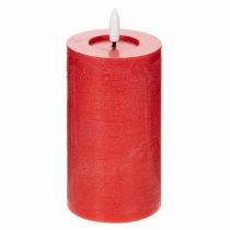 Article Bougie pilier LED rouge avec minuterie et lumière blanc chaud, en cire véritable, 15 cm