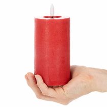 Article Bougie pilier LED rouge avec minuterie et lumière blanc chaud, en cire véritable, 15 cm