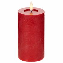 Article Bougie pilier LED rouge avec minuterie et lumière blanc chaud, en cire véritable, 15 cm