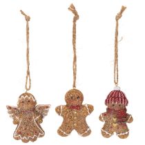Article Ornements décoratifs à suspendre, figurines en pain d'épice artificielles, 7 cm, lot de 3