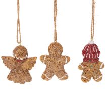 Article Ornements décoratifs à suspendre, figurines en pain d'épice artificielles, 7 cm, lot de 3