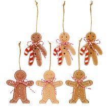 Article Bonhomme en pain d'épices décoratif à suspendre en fibre de bois assortie 8 cm 12 pièces