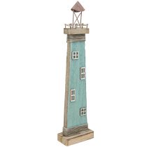 Article Phare aspect antique décoration de table maritime bois bleu 40,5cm