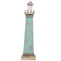 Article Phare aspect antique décoration de table maritime bois bleu 40,5cm