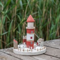 Article Photophore phare rouge, blanc 4 bougies chauffe-plat Ø25cm H28m