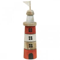 Article Phare en bois décoration maritime en bois rouge blanc H30,5cm