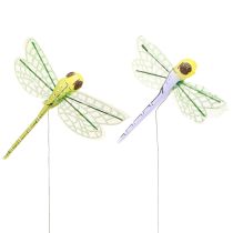 Article Décoration libellule sur fil été jaune violet 8x8cm 12 pcs