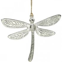Libellule en métal, décoration estivale, libellule décorative à suspendre argentée L12,5cm
