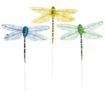 Article Déco d&#39;été, libellules sur fil, insectes déco jaune, vert, bleu L10,5cm 6 pcs