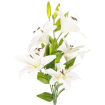 Article Lys artificiels, 6 fleurs blanches, branche fleurie réaliste, 66 cm