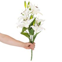 Article Lys artificiels, 6 fleurs blanches, branche fleurie réaliste, 66 cm