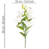 Article Lys artificiels, 6 fleurs blanches, branche fleurie réaliste, 66 cm