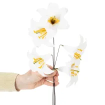 Article Lys artificiel blanc, sur fil de fer, taille moyenne, 35 cm, lot de 5