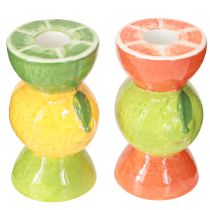 Article Bougeoir décoratif citron vert et citron en céramique H10,5 cm 2 pièces