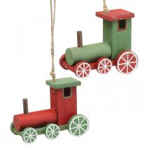 Article Locomotive décorations de sapin de Noël bois rouge, vert 8,5 × 4 × 7cm 4pcs