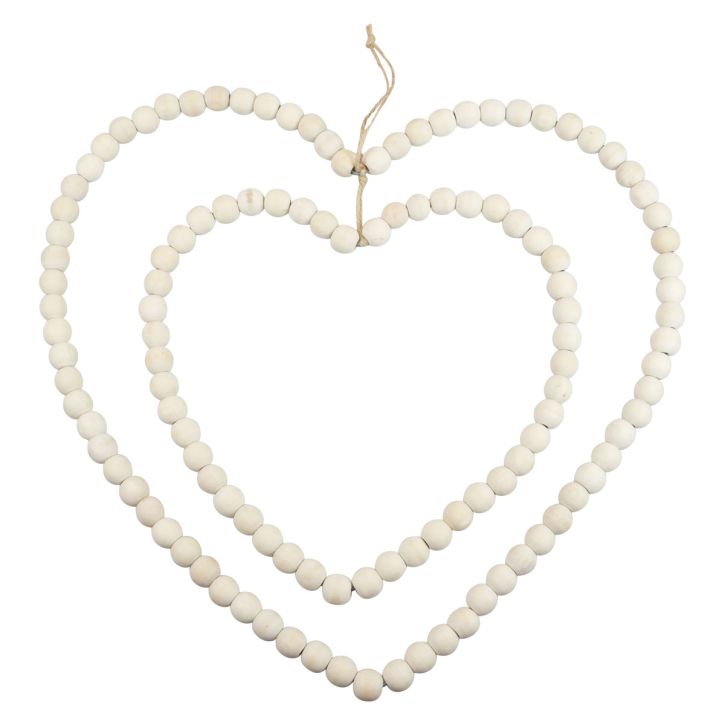 Boucle anneau décoratif coeur en perles de bois décoration à suspendre 38×40,5cm