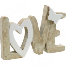 Décoration de table &quot;Love&quot;, décoration en bois avec coeur et papillon naturel, blanc L24cm H17,5cm