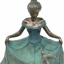 Article Figurine jardin bain d'oiseau fille en robe fleurie H33.5cm