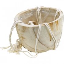 Article Panier suspendu en macramé style bohème cache-pot bois Ø22cm