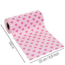 Article Papier manchette à motif cœur, rose, 25 cm, 100 m