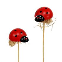 Coccinelle sur bâton en bois avec décoration en sisal 3,5cm 24pcs