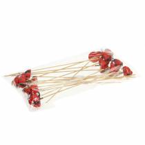Article Bouchon décoratif coccinelle sur bâton bois rouge, noir 4cm x 2,5cm H23,5cm 16 pcs