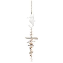 Article Guirlande Décoration Maritime Bois Flotté Coquillages Hippocampe Blanc 55cm