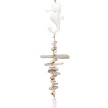 Article Guirlande Décoration Maritime Bois Flotté Coquillages Hippocampe Blanc 55cm